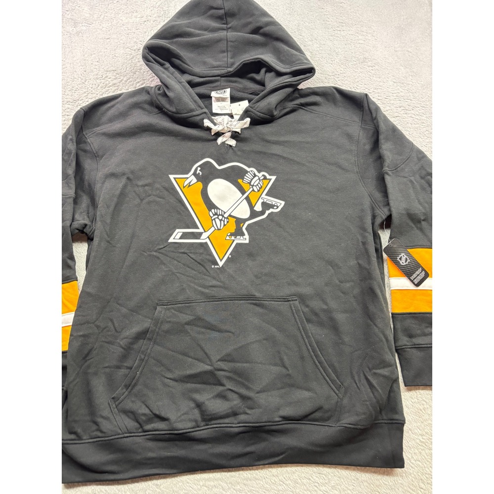 NHL Pittsburgh Penguins Mens XL Black Lace Up Hoodie Sweatshirt NWT